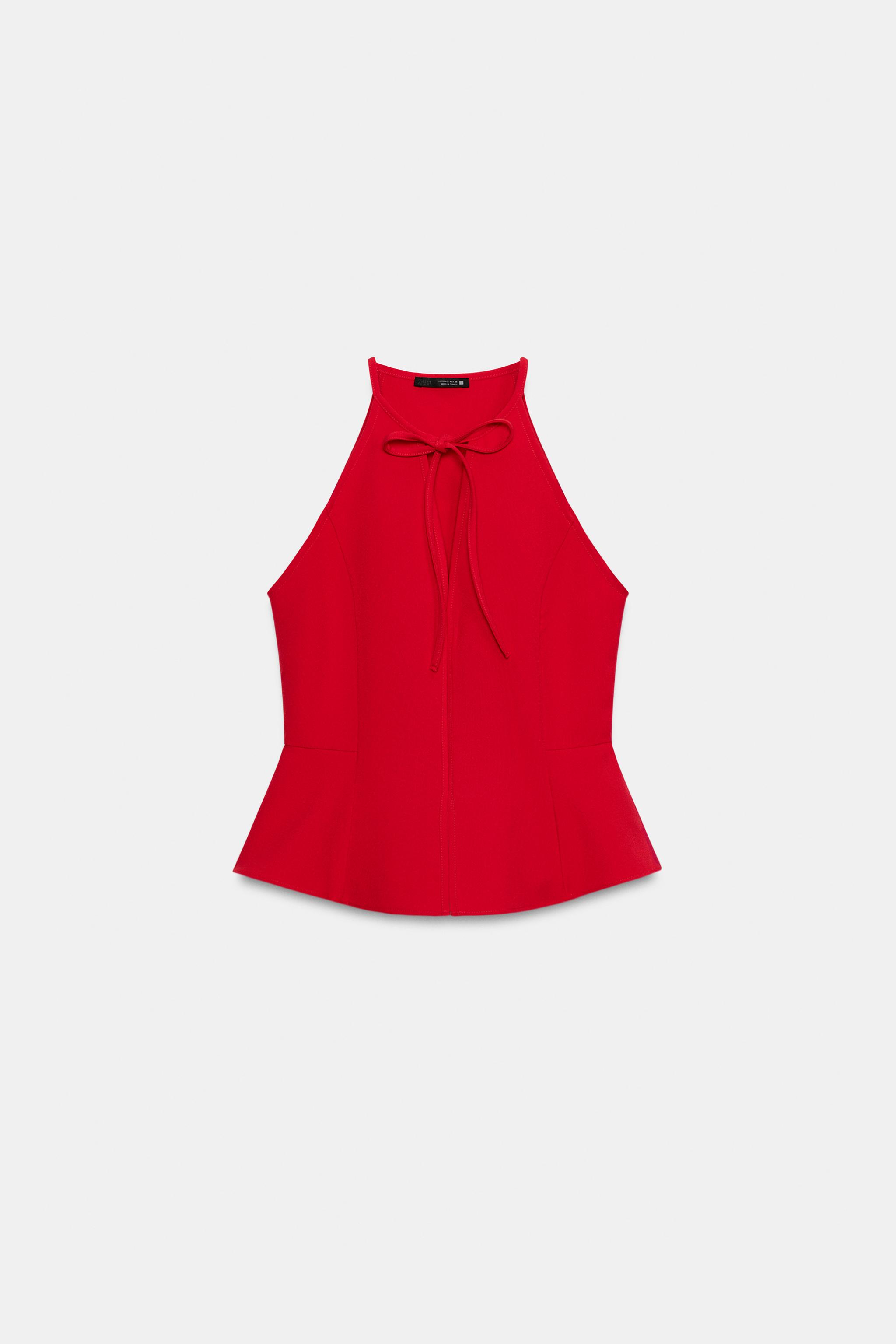 BOW HALTER PEPLUM TOP